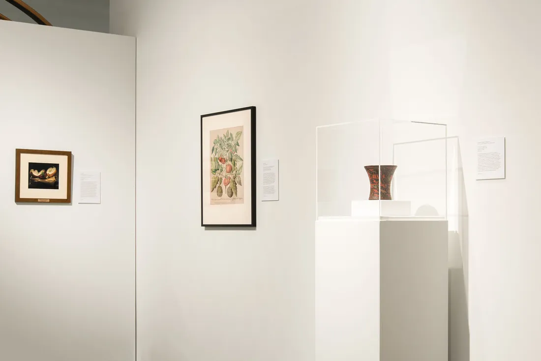 Artwork displayed against a white wall in the corner.