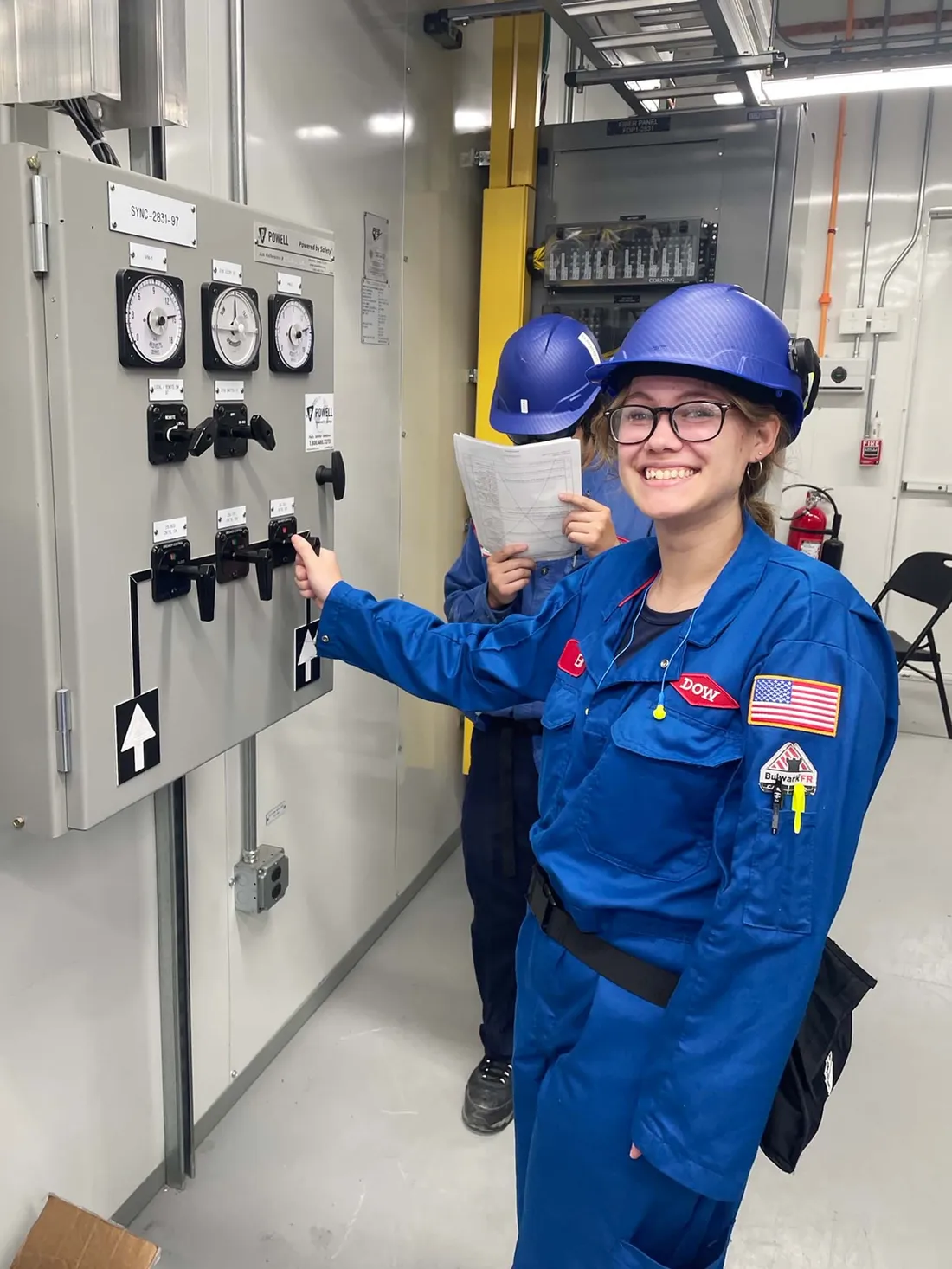 Ellie Parks at an electrical engineering plant.