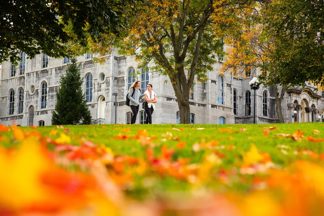 Students walking on quad.