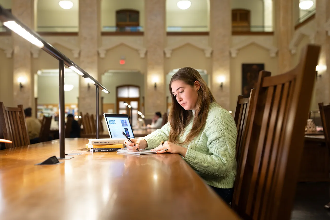 A student studying in the library.