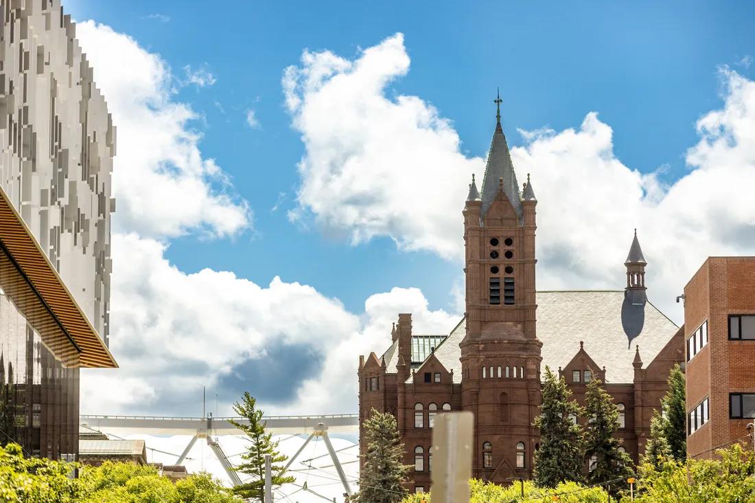 Blue sky and clouds on campus.