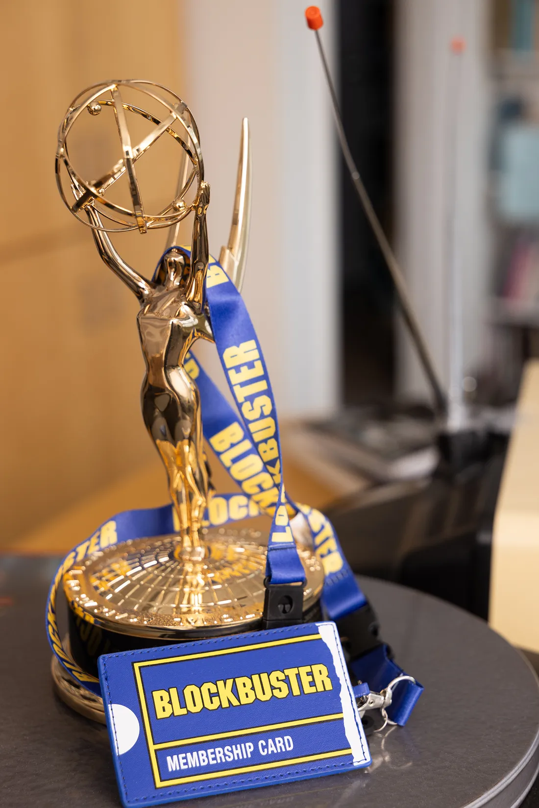 Award and memorabilia on table.