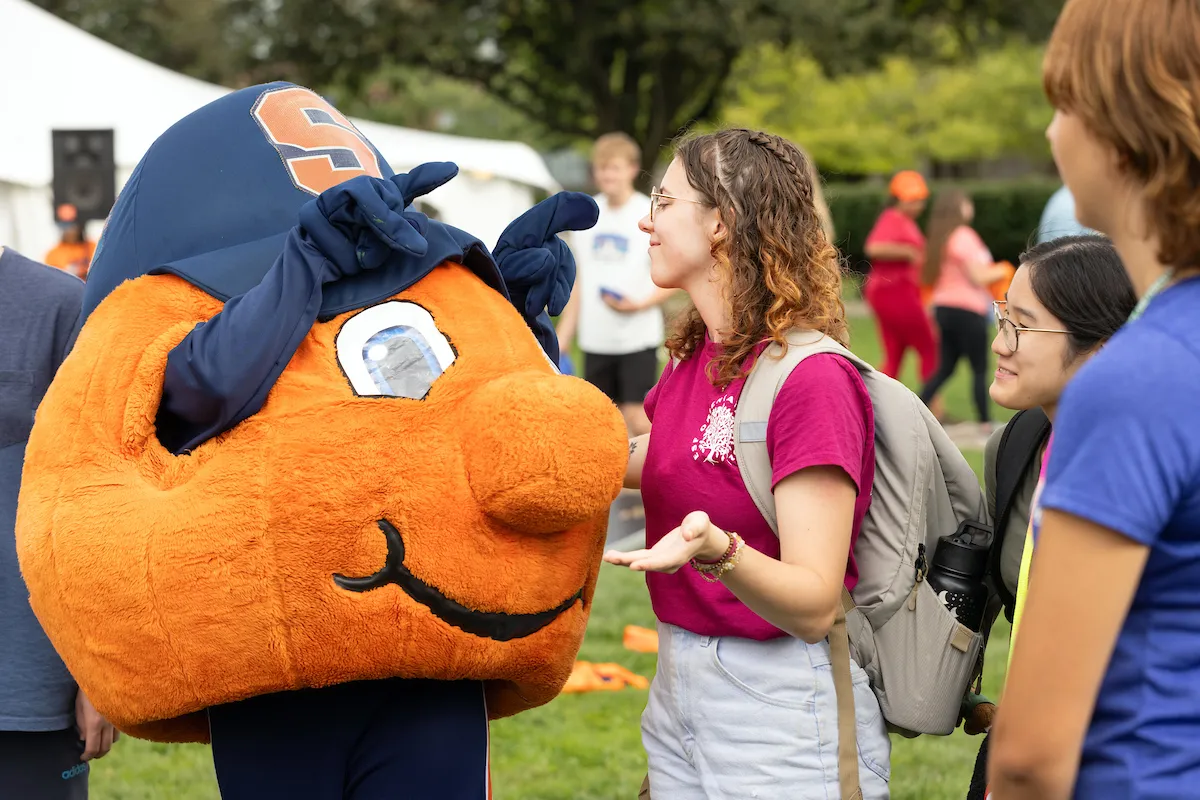 Otto interacting with students.