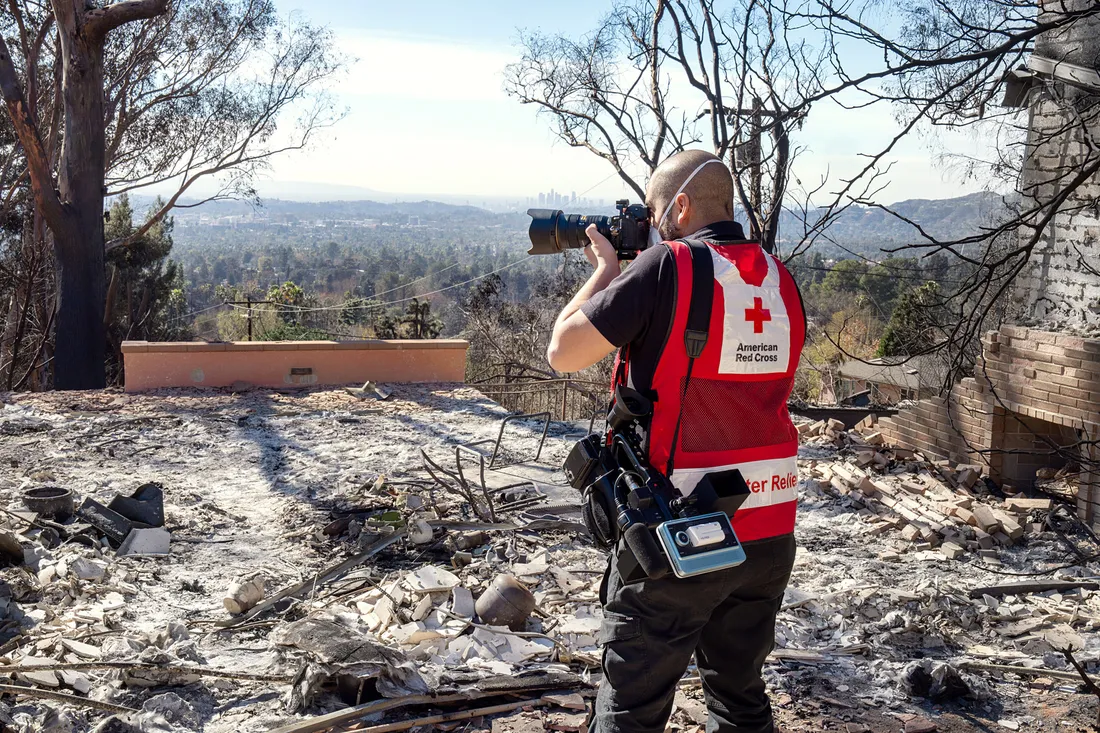 Rob Rivera shooting the rubble on the wildfires.