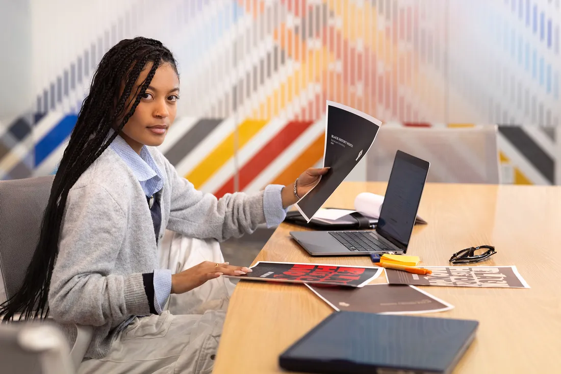 Janese Fayson working on a computer.