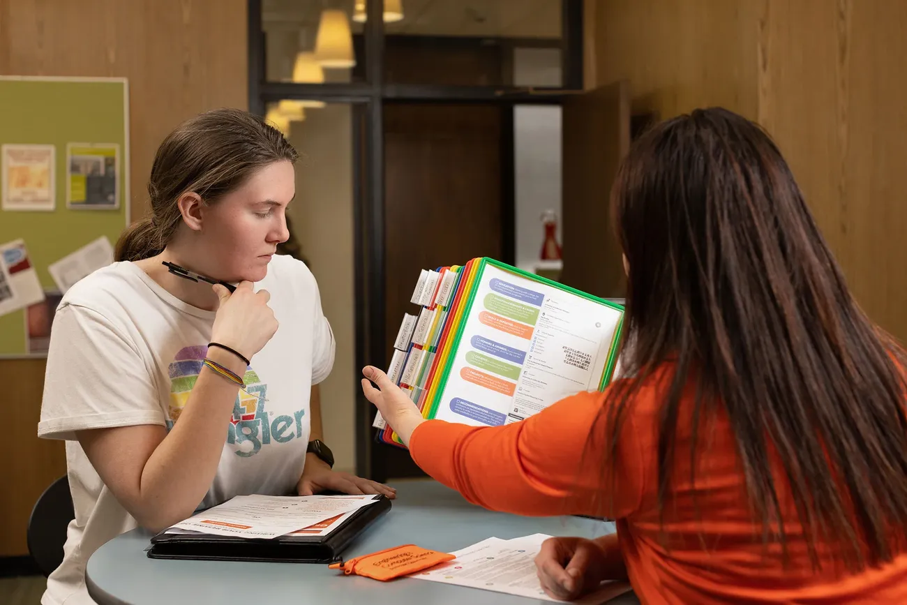 Students together working in the career services office.