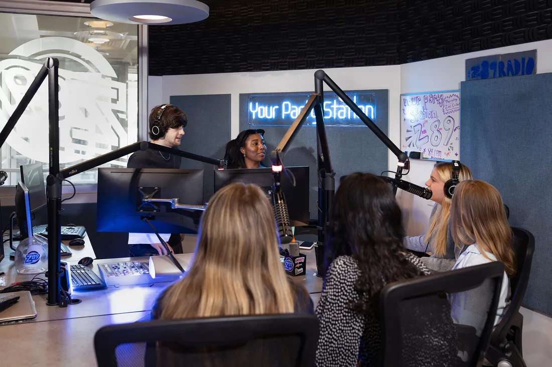 Student broadcasting at the Z89 campus-run radio station.