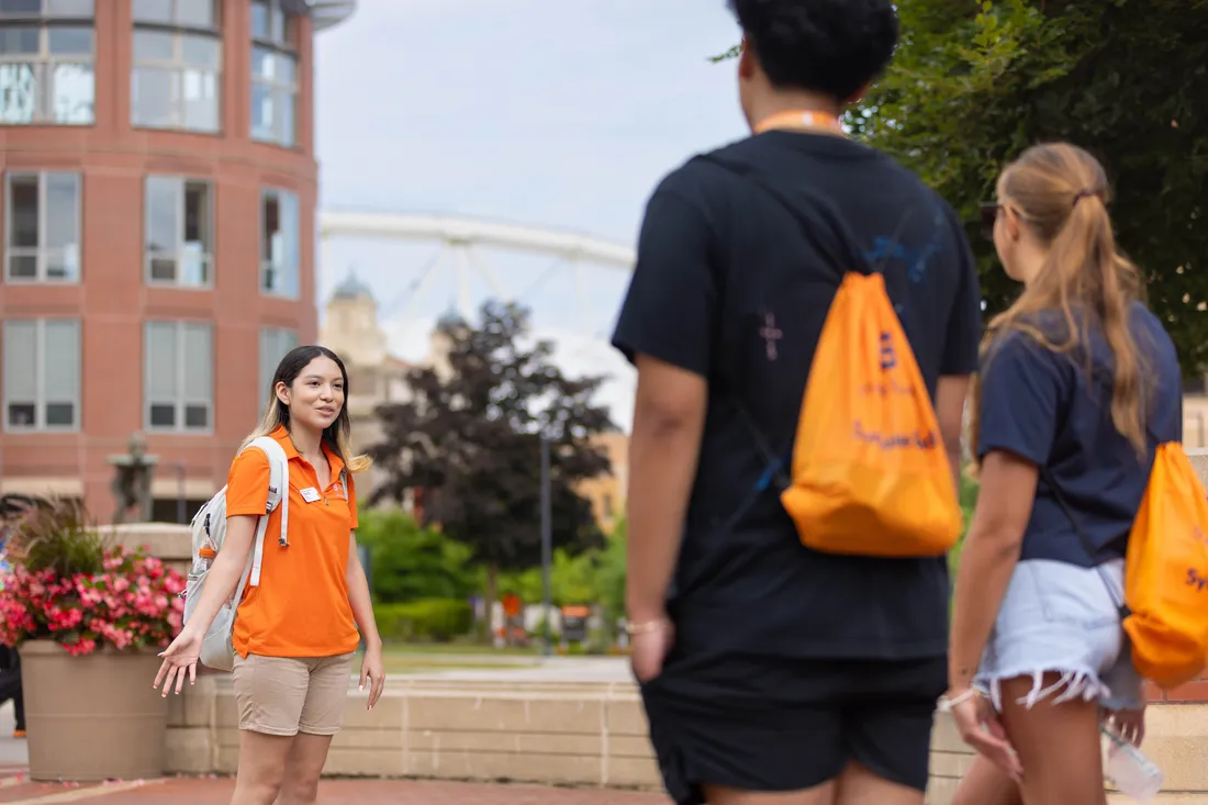 Orientation Leaders take a group of students on a tour of campus during Summer Orientation.