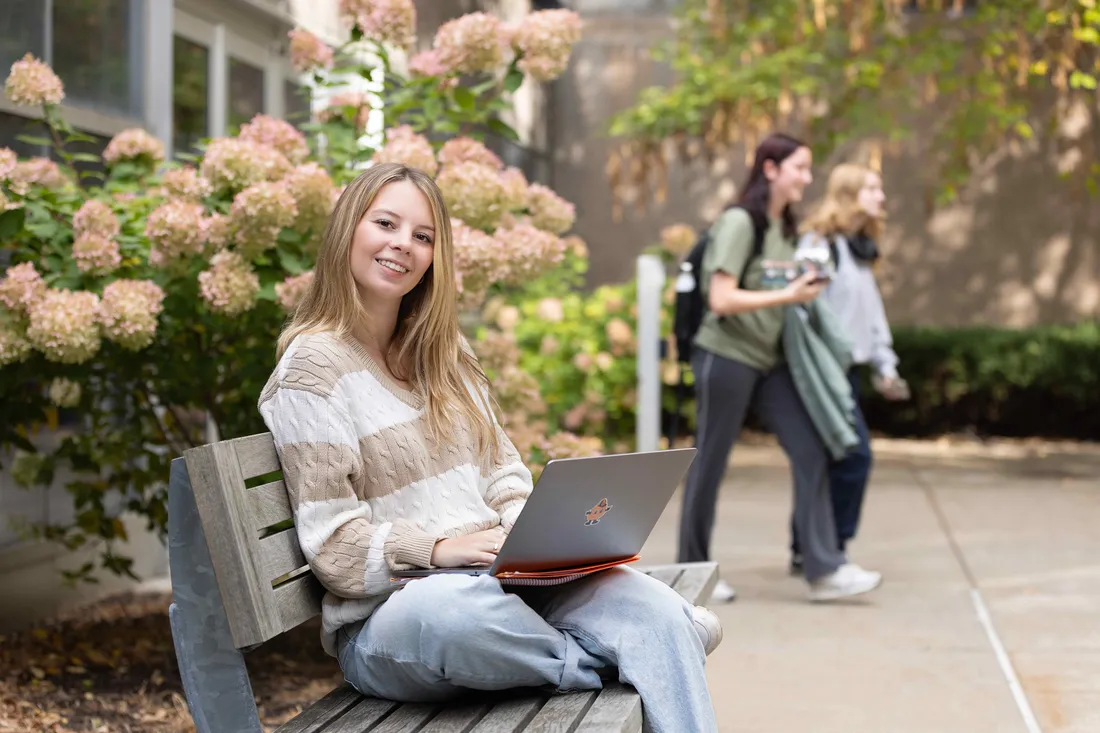 A public relations major at Newhouse, Leana Genovese, is pictured outside the school.